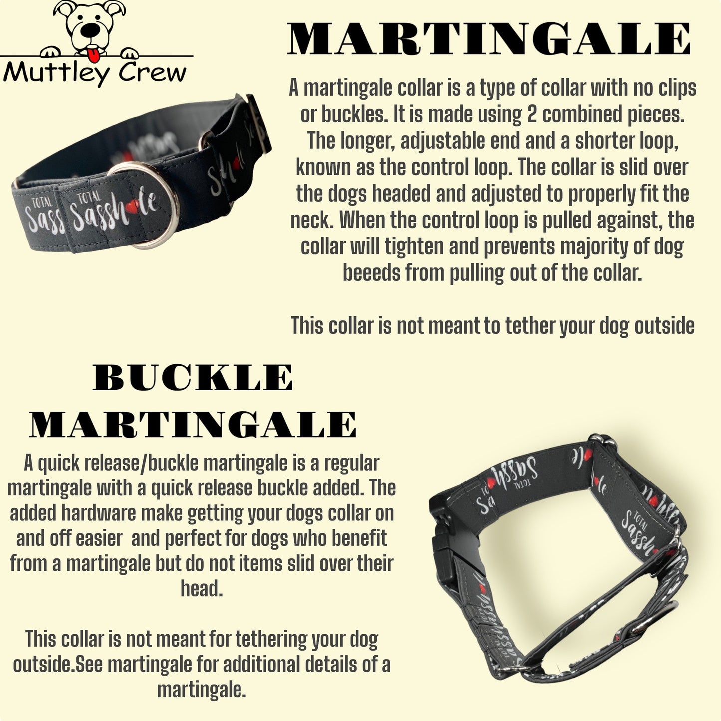 Can’t Talk, Bad Dog Shit Dog Collar- Martingale- Quick Release- No Buckle Slide- Leash- Handmade Dog Collars