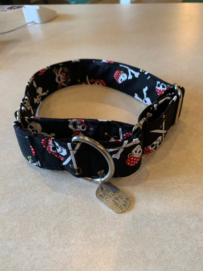 Pirates Dog Collar- Martingale- Quick Release- No Buckle Slide- Leash- Handmade Dog Collars