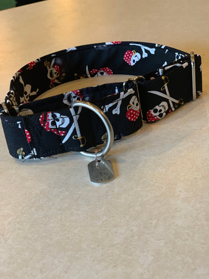 Pirates Dog Collar- Martingale- Quick Release- No Buckle Slide- Leash- Handmade Dog Collars