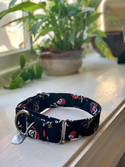 Pirates Dog Collar- Martingale- Quick Release- No Buckle Slide- Leash- Handmade Dog Collars