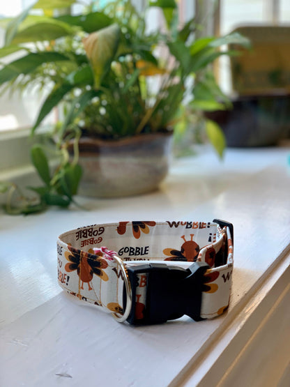 Gobble Til You Wobble Dog Collar- Martingale- Quick Release- No Buckle Slide- Leash- Handmade Dog Collars