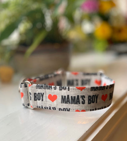 Mama’s Boy Dog Collar- Martingale- Quick Release- No Buckle Slide- Leash- Handmade Dog Collars