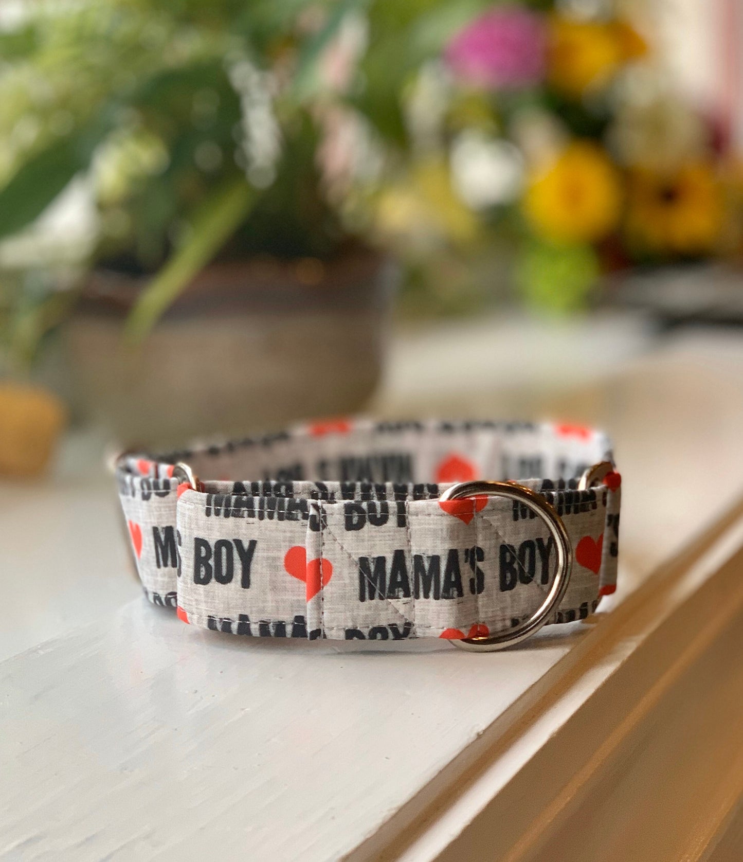 Mama’s Boy Dog Collar- Martingale- Quick Release- No Buckle Slide- Leash- Handmade Dog Collars