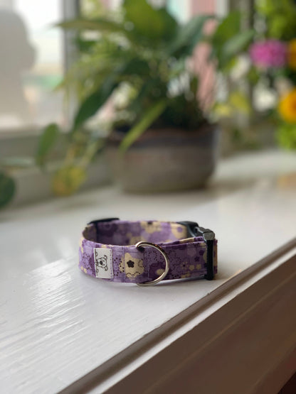 Spring Flowers in Purple Dog Collar- Martingale- Quick Release- No Buckle Slide- Leash- Handmade Dog Collars