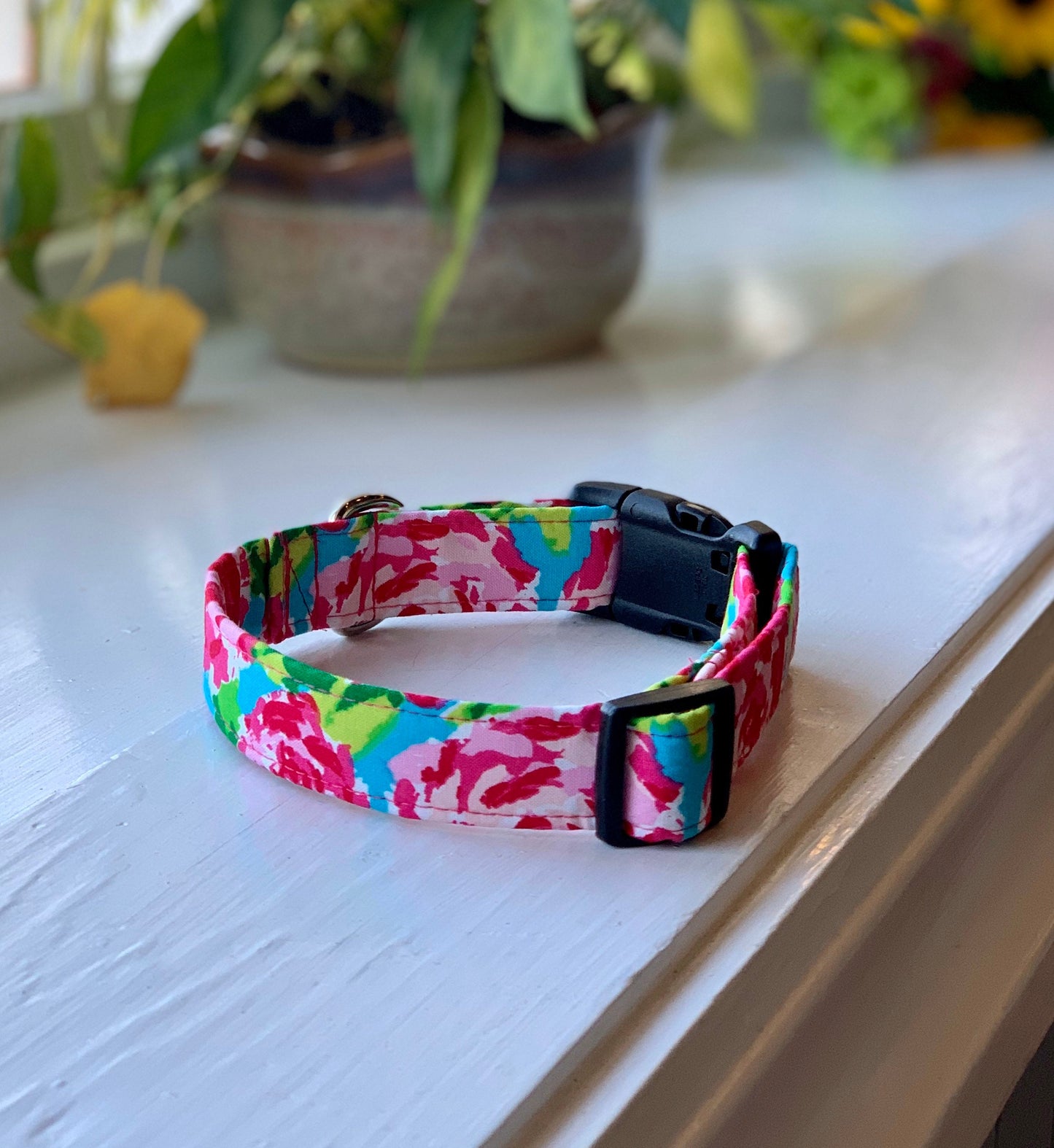 Lily inspired floral Dog Collar- Martingale- Quick Release- No Buckle Slide- Leash- Handmade Dog Collars