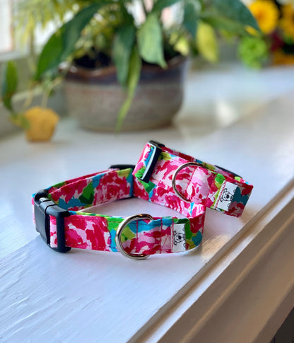 Lily inspired floral Dog Collar- Martingale- Quick Release- No Buckle Slide- Leash- Handmade Dog Collars