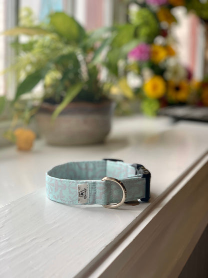 Light Teal and Gray Dog Collar- Martingale- Quick Release- No Buckle Slide- Leash- Handmade Dog Collars