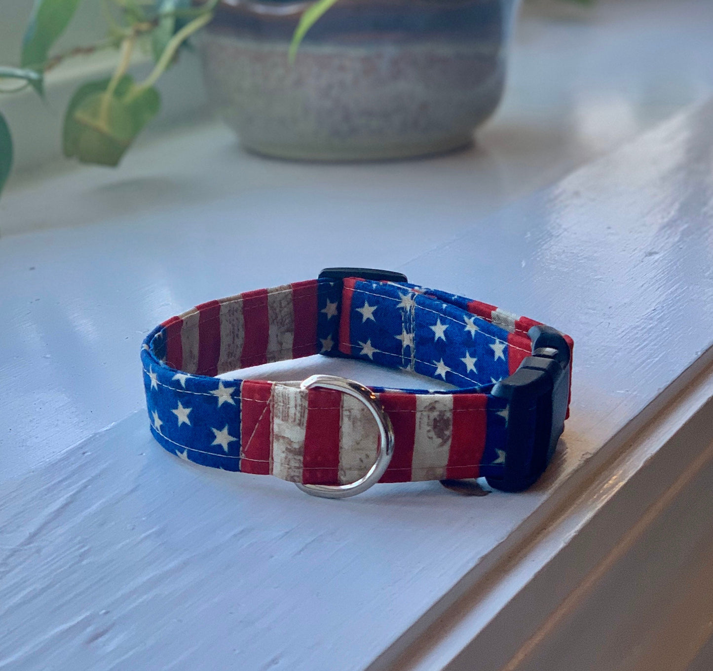 Old Glory Dog Collar- Martingale- Quick Release- No Buckle Slide- Leash- Handmade Dog Collars