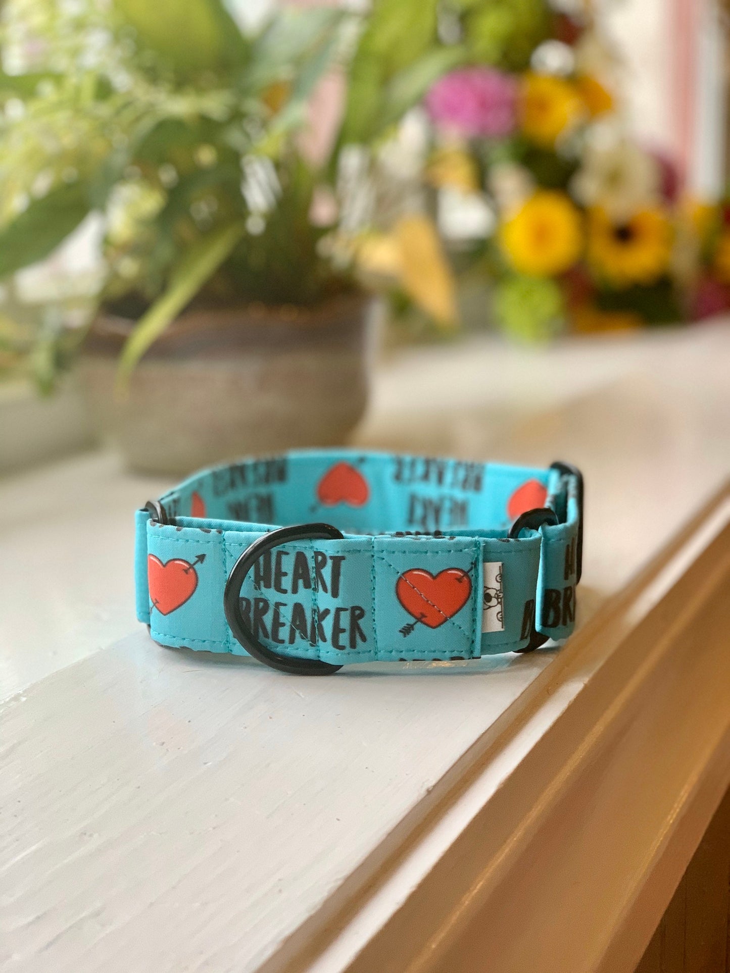 Heart Breaker Dog Collar- Martingale- Quick Release- No Buckle Slide- Leash- Handmade Dog Collars