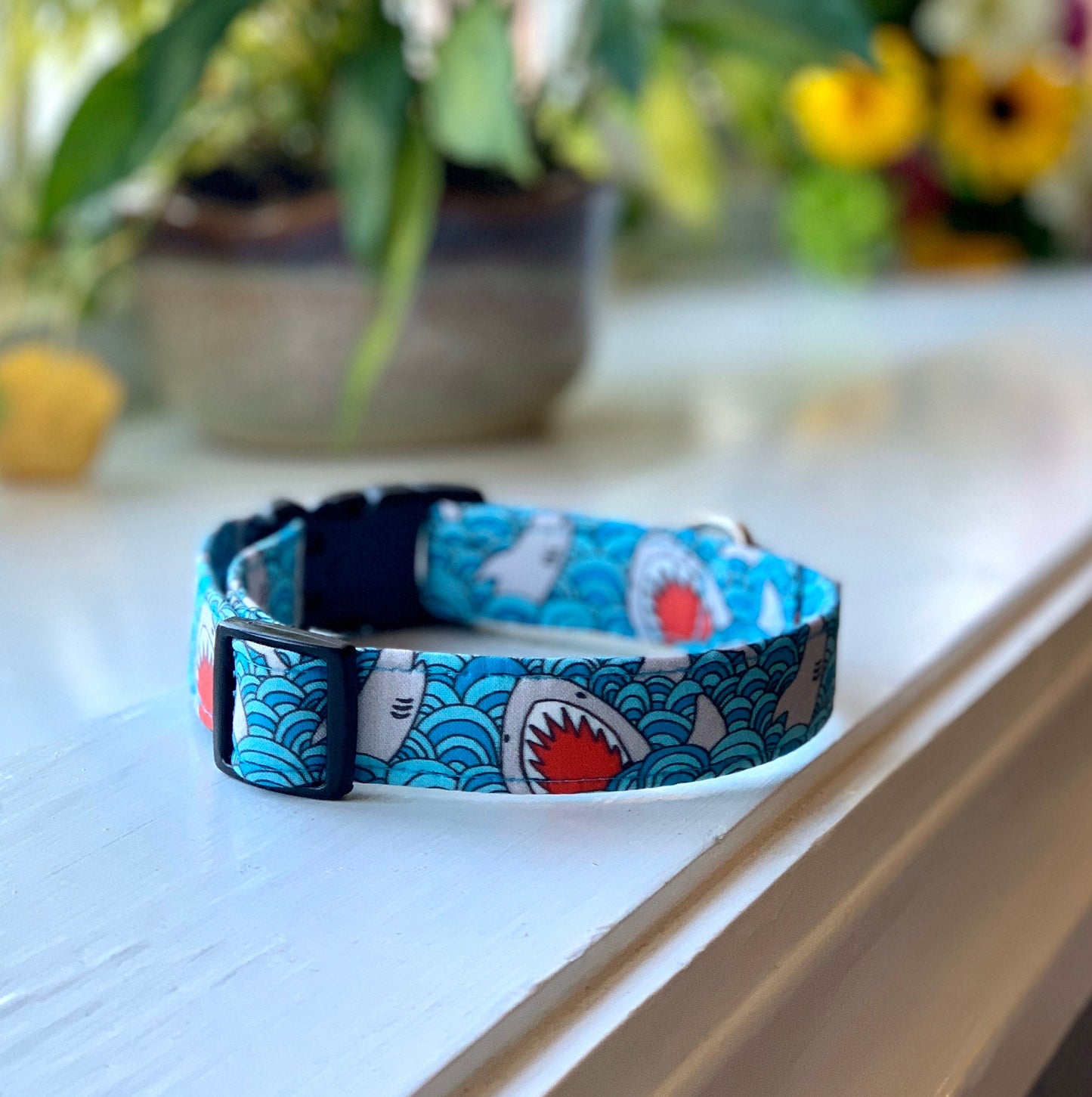 Sharks Dog Collar- Martingale- Quick Release- No Buckle Slide- Leash- Handmade Dog Collars