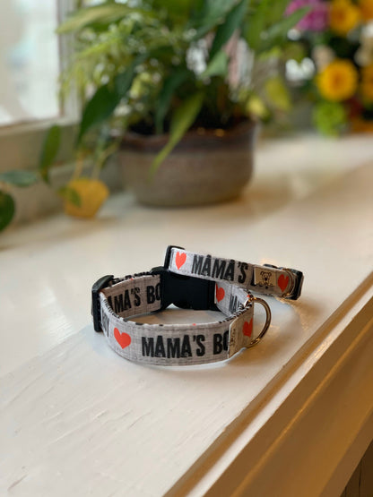 Mama’s Boy Dog Collar- Martingale- Quick Release- No Buckle Slide- Leash- Handmade Dog Collars