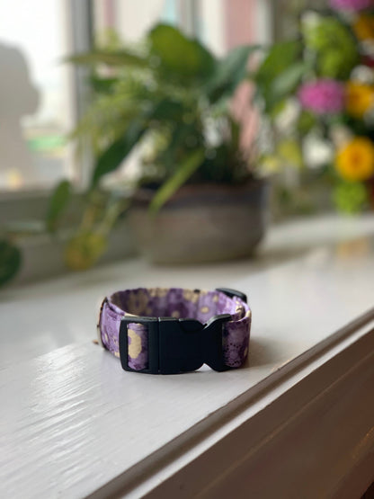 Spring Flowers in Purple Dog Collar- Martingale- Quick Release- No Buckle Slide- Leash- Handmade Dog Collars