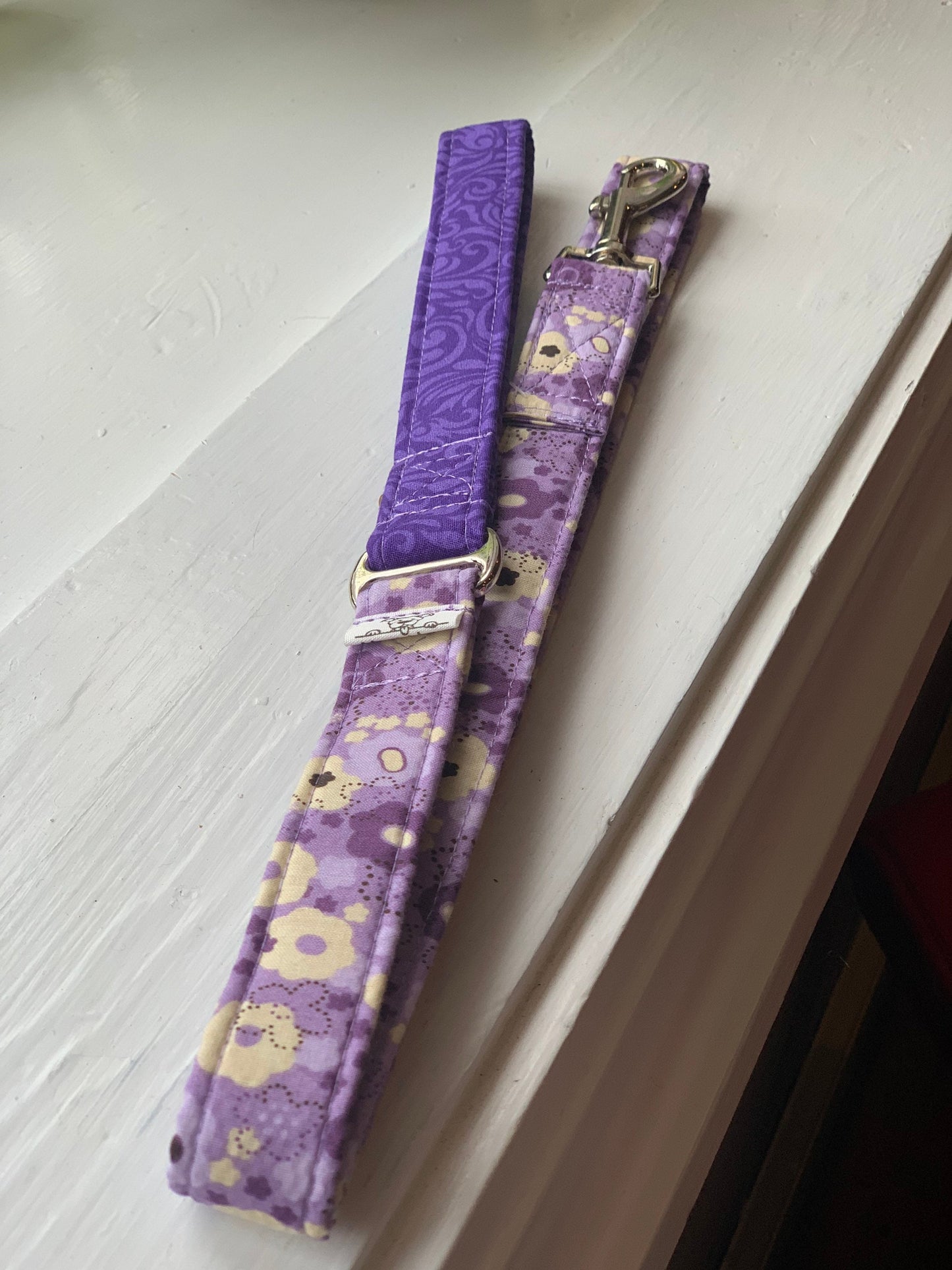 Spring Flowers in Purple Dog Collar- Martingale- Quick Release- No Buckle Slide- Leash- Handmade Dog Collars