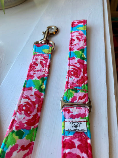 Lily inspired floral Dog Collar- Martingale- Quick Release- No Buckle Slide- Leash- Handmade Dog Collars