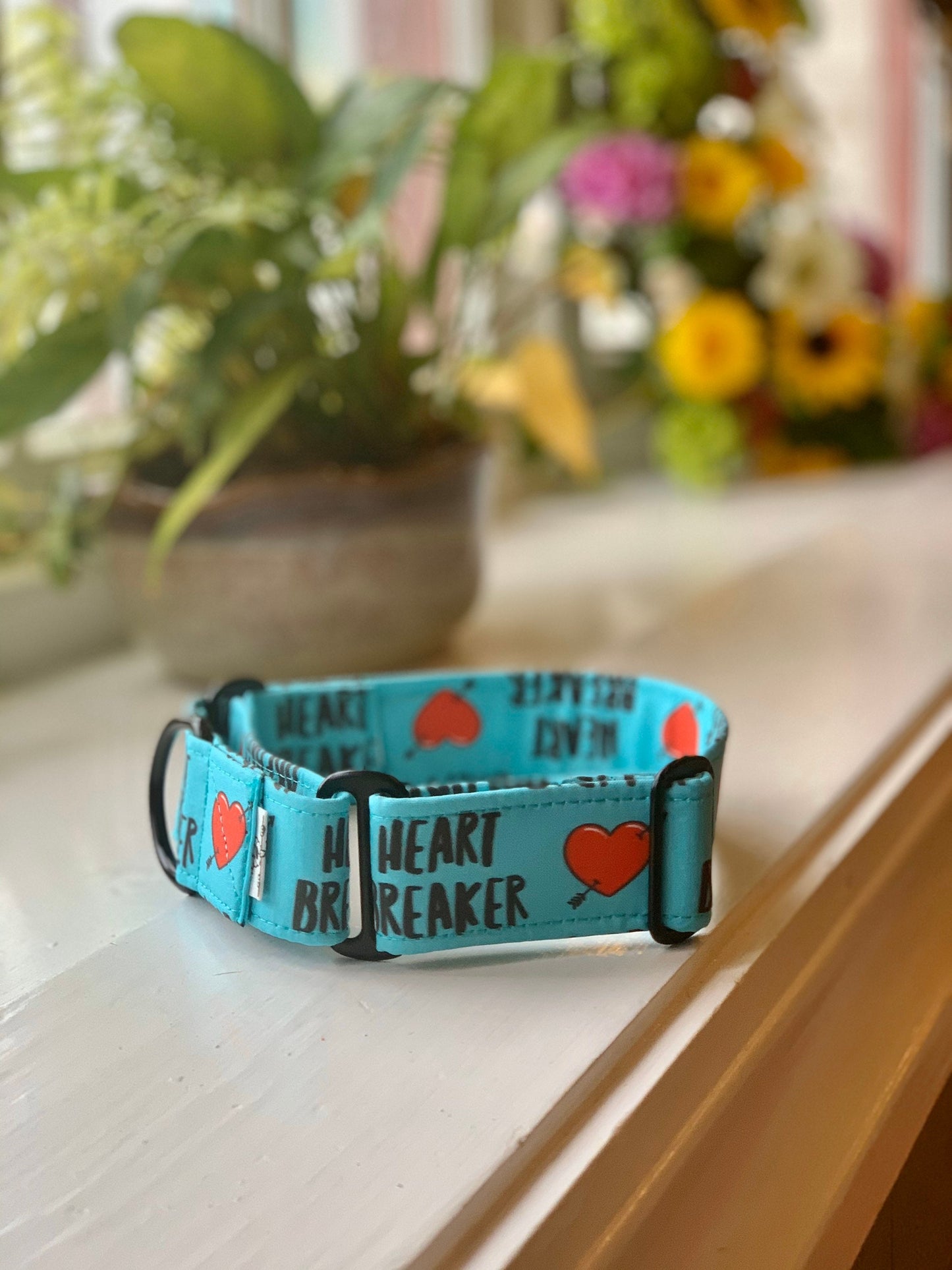 Heart Breaker Dog Collar- Martingale- Quick Release- No Buckle Slide- Leash- Handmade Dog Collars