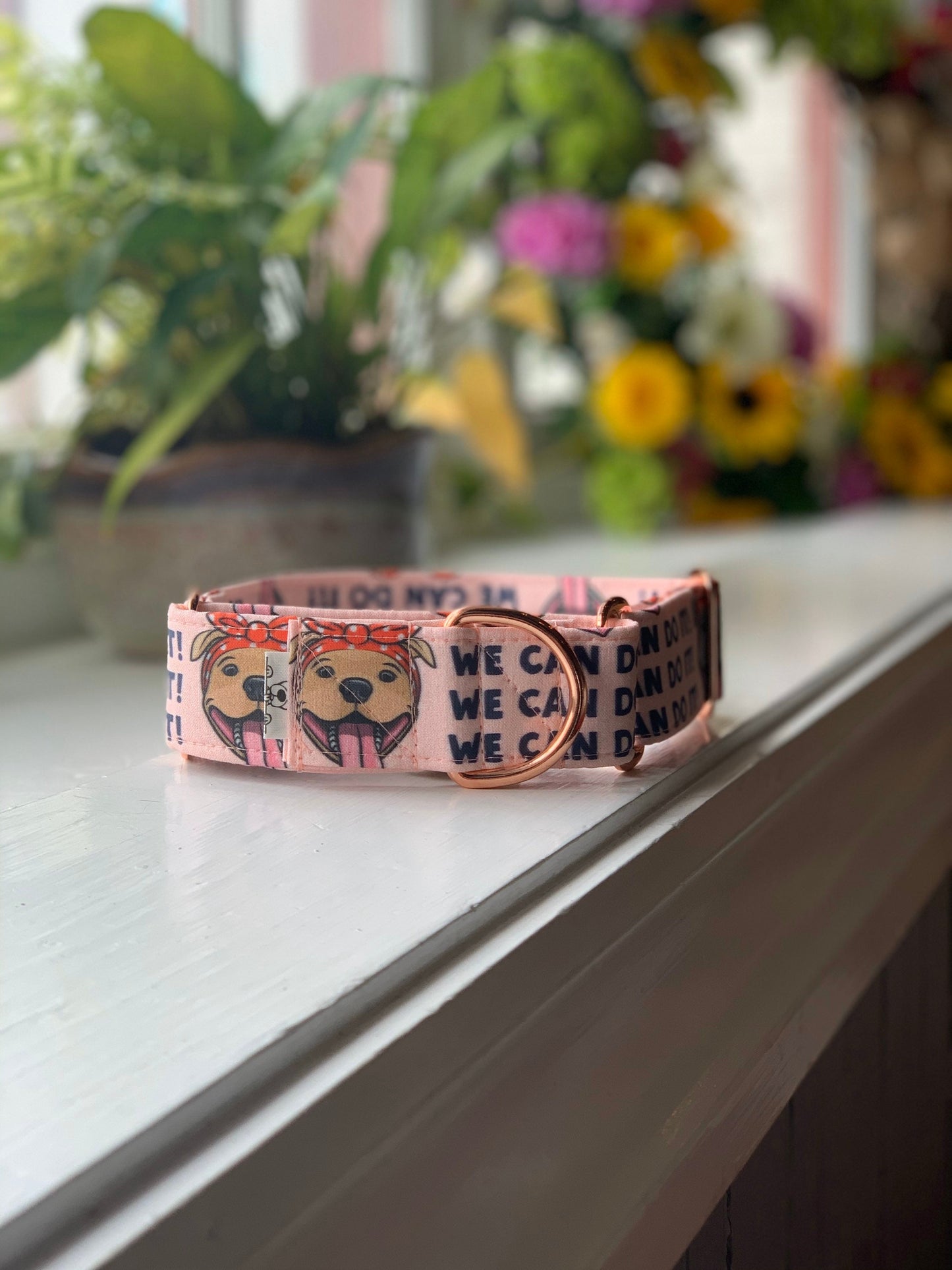 Rosie the Riveting Pibble Dog Collar- Martingale- Quick Release- No Buckle Slide- Leash- Handmade Dog Collars