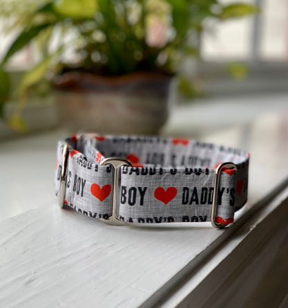 Daddy’s Boy Dog Collar- Martingale- Quick Release- No Buckle Slide- Leash- Handmade Dog Collars