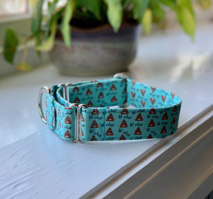 Lil’ Turd- Teal Dog Collar- Martingale- Quick Release- No Buckle Slide- Leash- Handmade Dog Collars