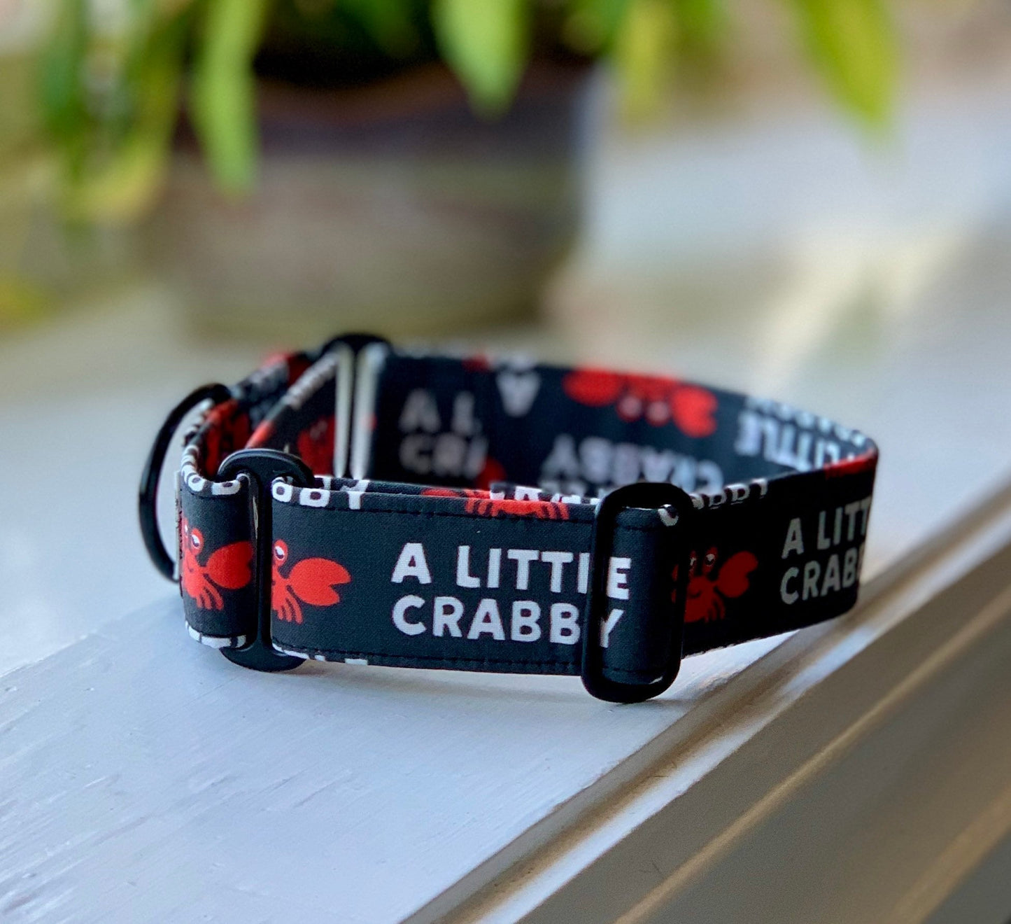 A Little Crabby in Black Dog Collar- Martingale- Quick Release- No Buckle Slide- Leash- Handmade Dog Collars