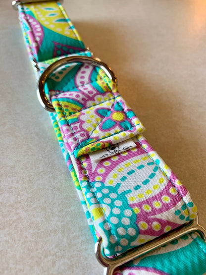 Spring floral in teal and purple Dog Collar- Martingale- Quick Release- No Buckle Slide- Leash- Handmade Dog Collars