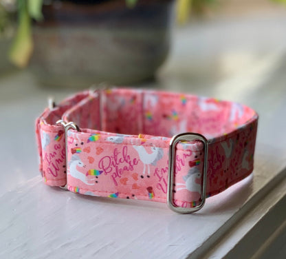 Bitch please, I’m a Unicorn-Pink Dog Collar- Martingale- Quick Release- No Buckle Slide- Leash- Handmade Dog Collars