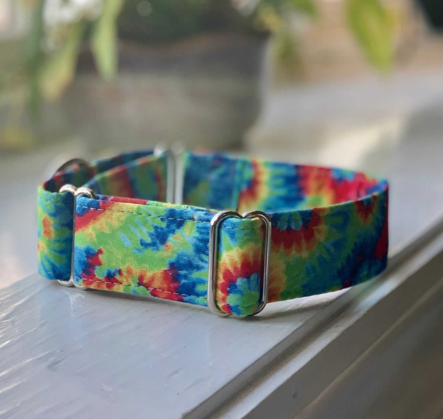 Tie Dye in Primary Colors Dog Collar- Martingale- Quick Release- No Buckle Slide- Leash- Handmade Dog Collars