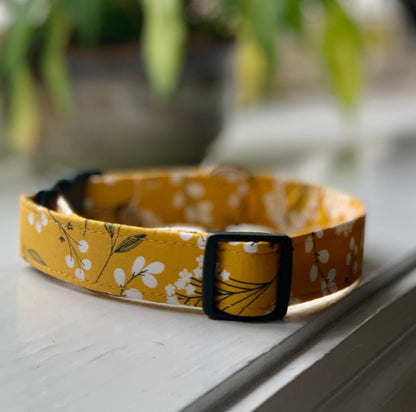 Blooms in Yellow Dog Collar- Martingale- Quick Release- No Buckle Slide- Leash- Handmade Dog Collars