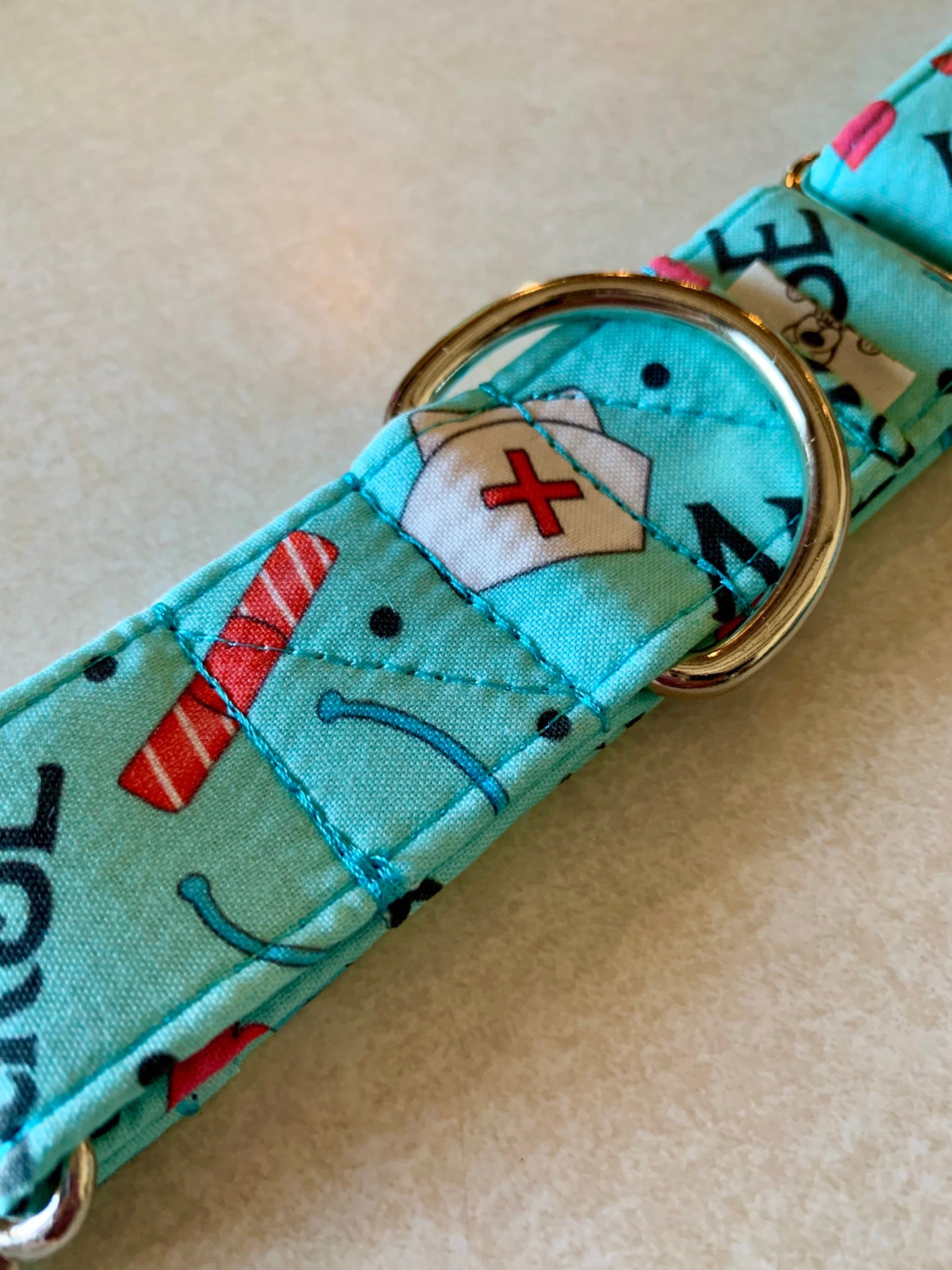 Love A Nurse Dog Collar- Martingale- Quick Release- No Buckle Slide- Leash- Handmade Dog Collars