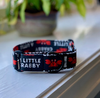 A Little Crabby in Black Dog Collar- Martingale- Quick Release- No Buckle Slide- Leash- Handmade Dog Collars