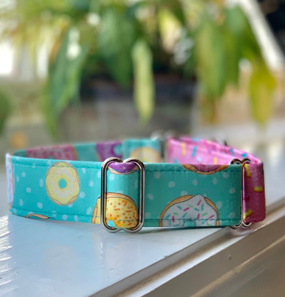 Donuts with sprinkles Dog Collar- Martingale- Quick Release- No Buckle Slide- Leash- Handmade Dog Collars