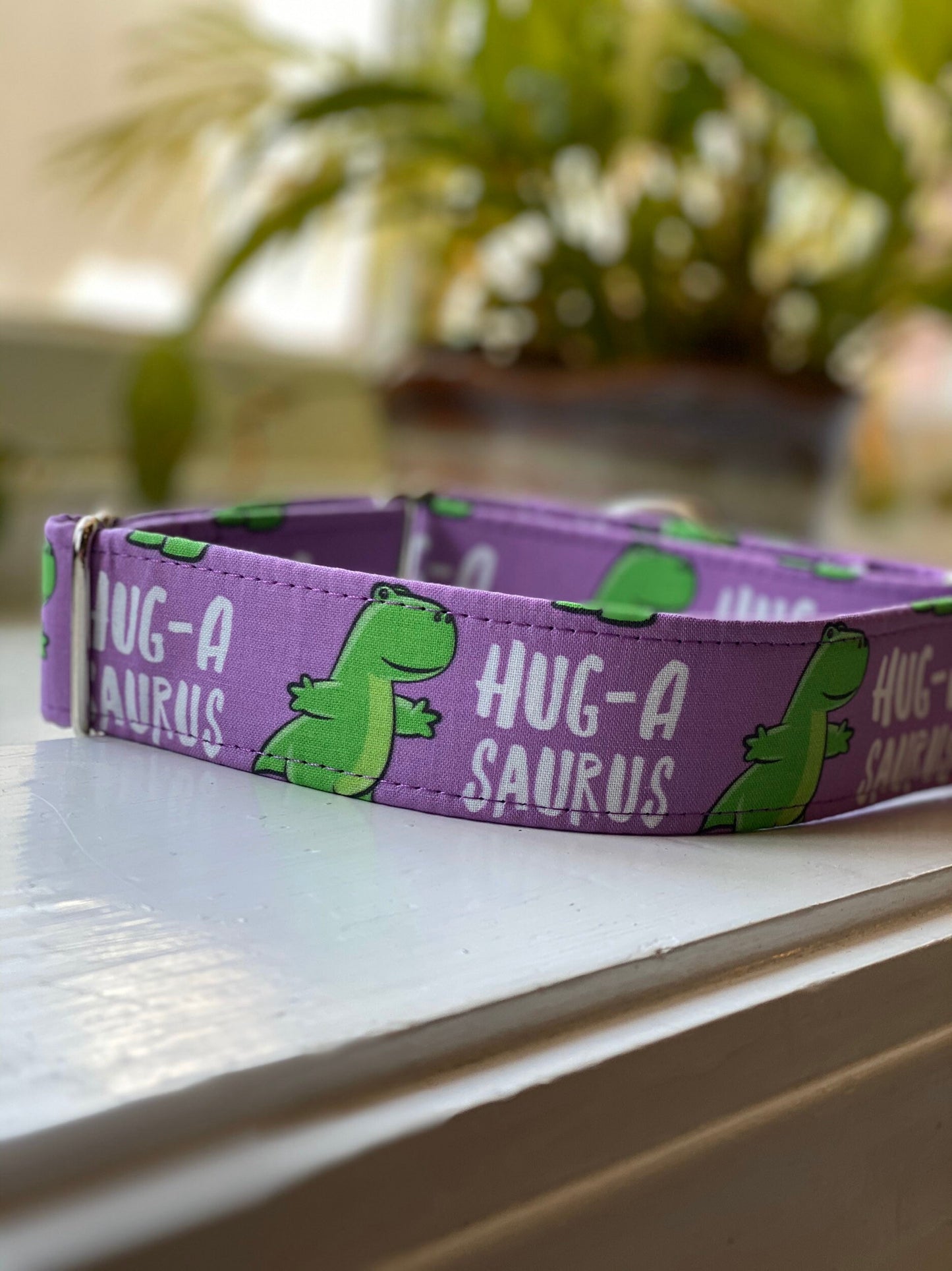 Hug-a-sauras Dog Collar- Martingale- Quick Release- No Buckle Slide- Leash- Handmade Dog Collars