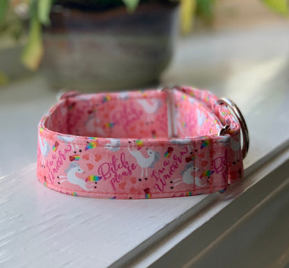 Bitch please, I’m a Unicorn-Pink Dog Collar- Martingale- Quick Release- No Buckle Slide- Leash- Handmade Dog Collars