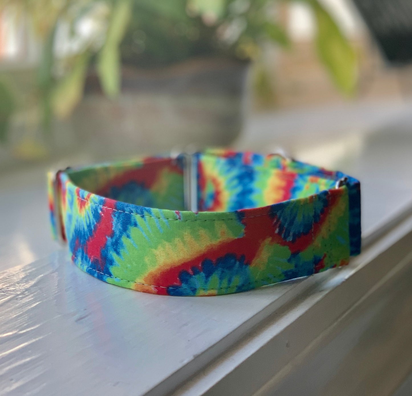 Tie Dye in Primary Colors Dog Collar- Martingale- Quick Release- No Buckle Slide- Leash- Handmade Dog Collars