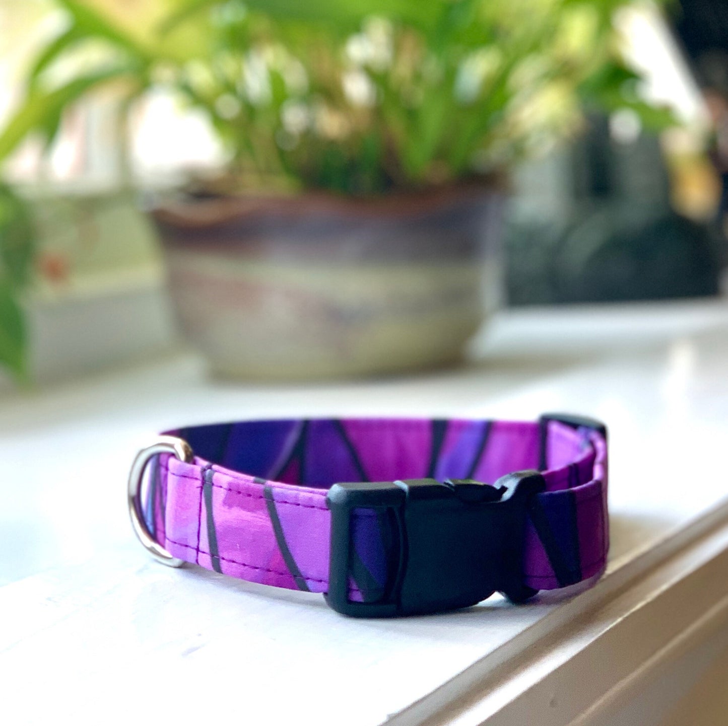 Purple Seaglass Dog Collar- Martingale- Quick Release- No Buckle Slide- Leash- Handmade Dog Collars