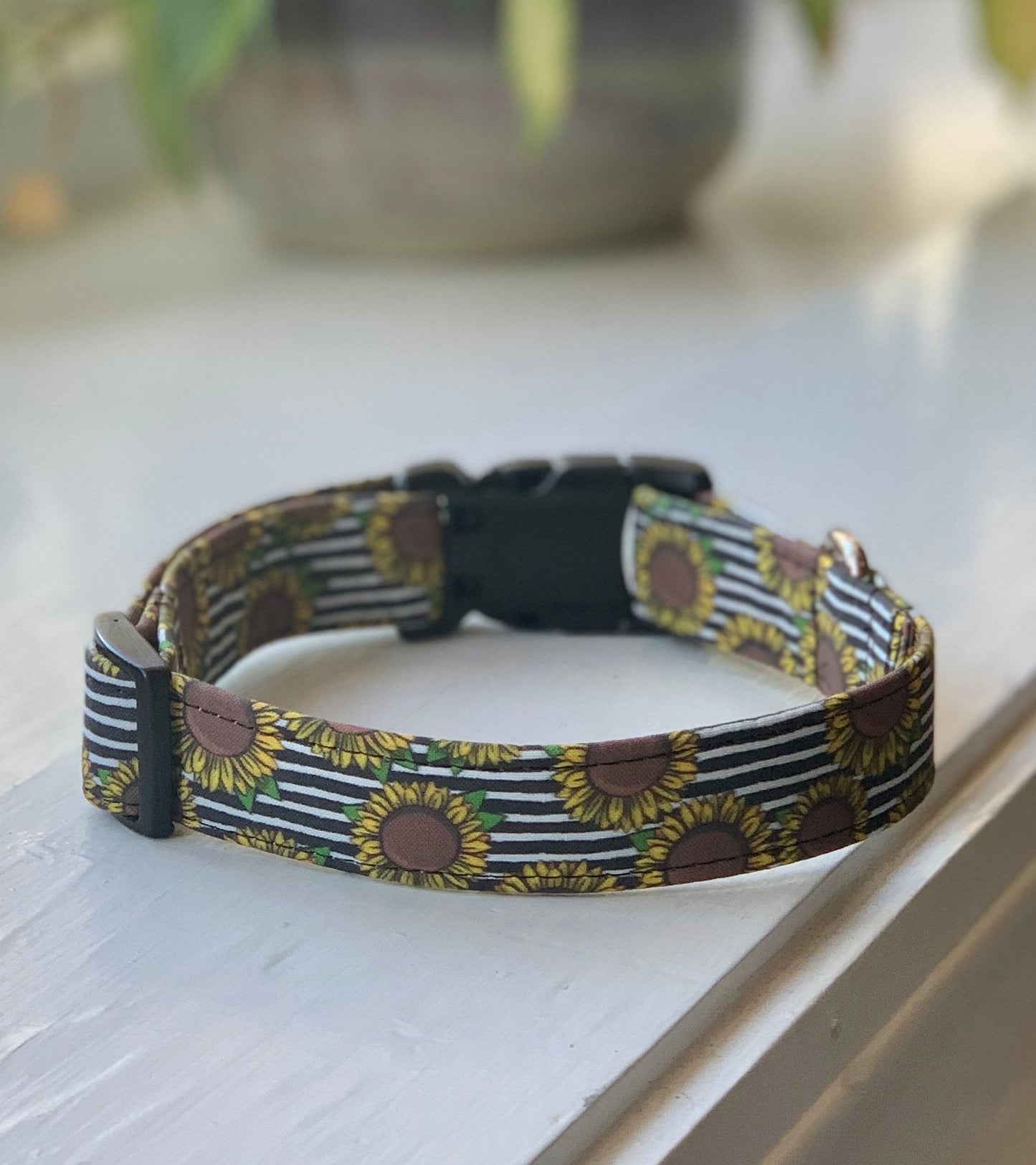 Sunflowers Dog Collar- Martingale- Quick Release- No Buckle Slide- Leash- Handmade Dog Collars