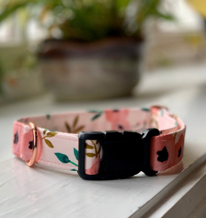 Pink floral Dog Collar- Martingale- Quick Release- No Buckle Slide- Leash- Handmade Dog Collars