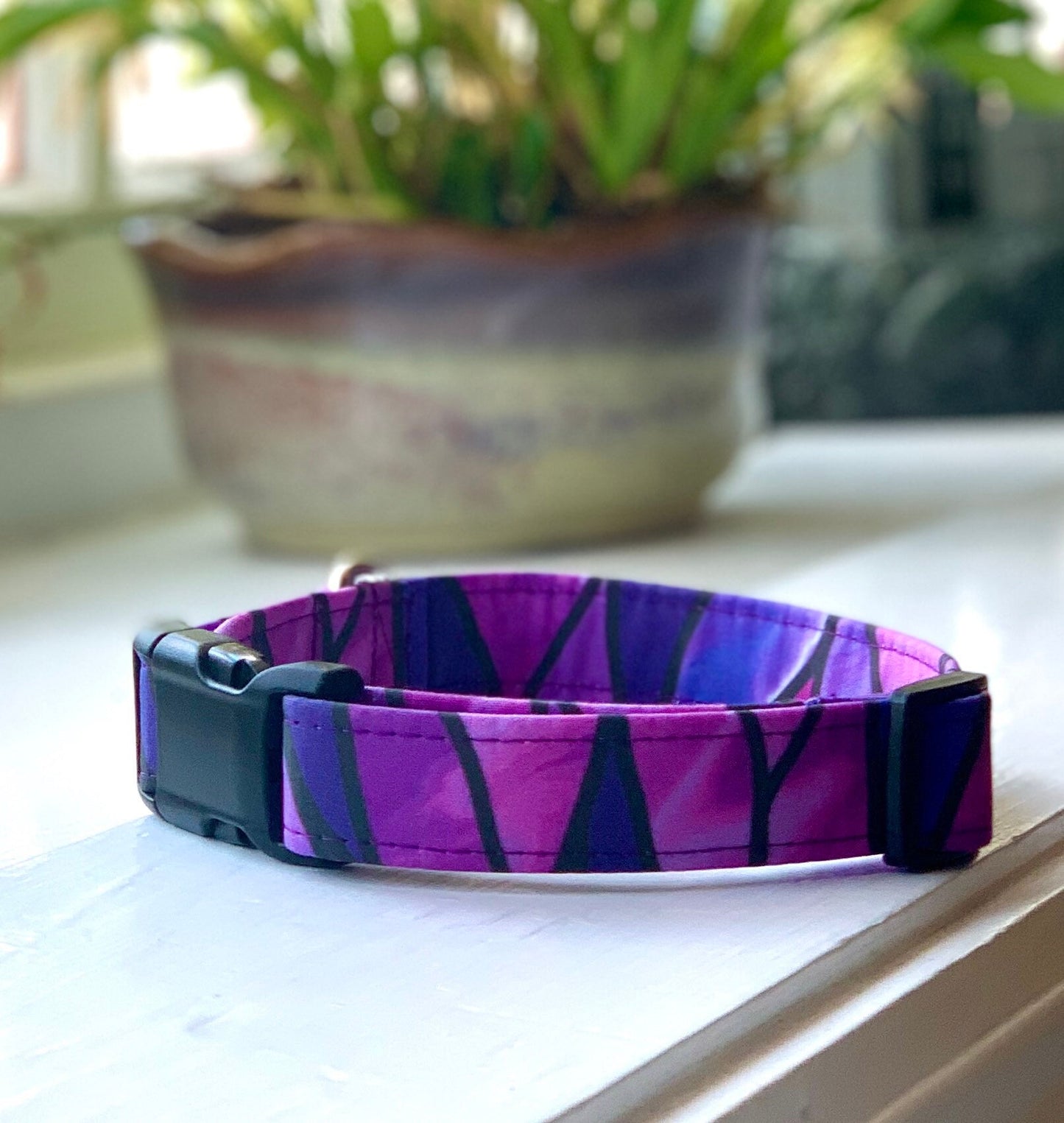 Purple Seaglass Dog Collar- Martingale- Quick Release- No Buckle Slide- Leash- Handmade Dog Collars