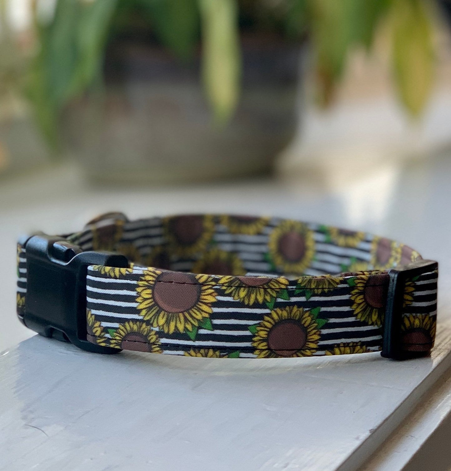 Sunflowers Dog Collar- Martingale- Quick Release- No Buckle Slide- Leash- Handmade Dog Collars