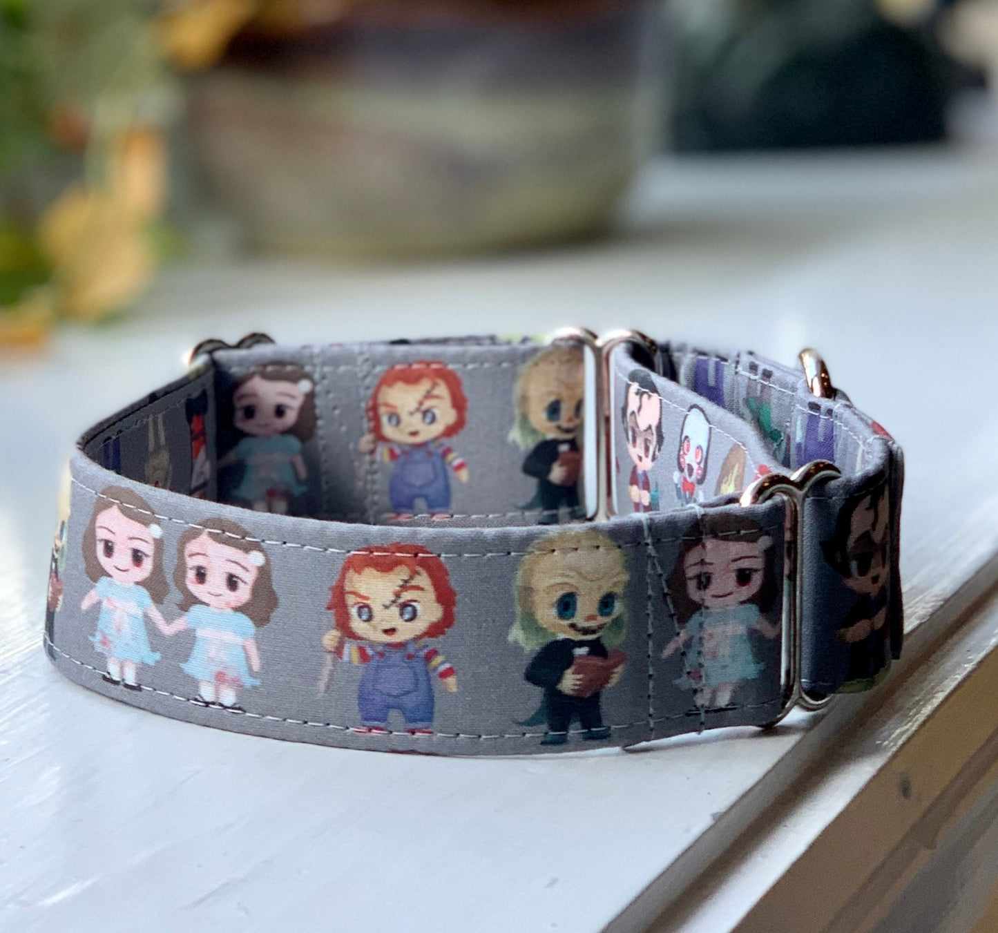 Horror Friends Dog Collar- Martingale- Quick Release- No Buckle Slide- Leash- Handmade Dog Collars