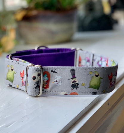 Nightmare Before Christmas Dog Collar- Martingale- Quick Release- No Buckle Slide- Leash- Handmade Dog Collars