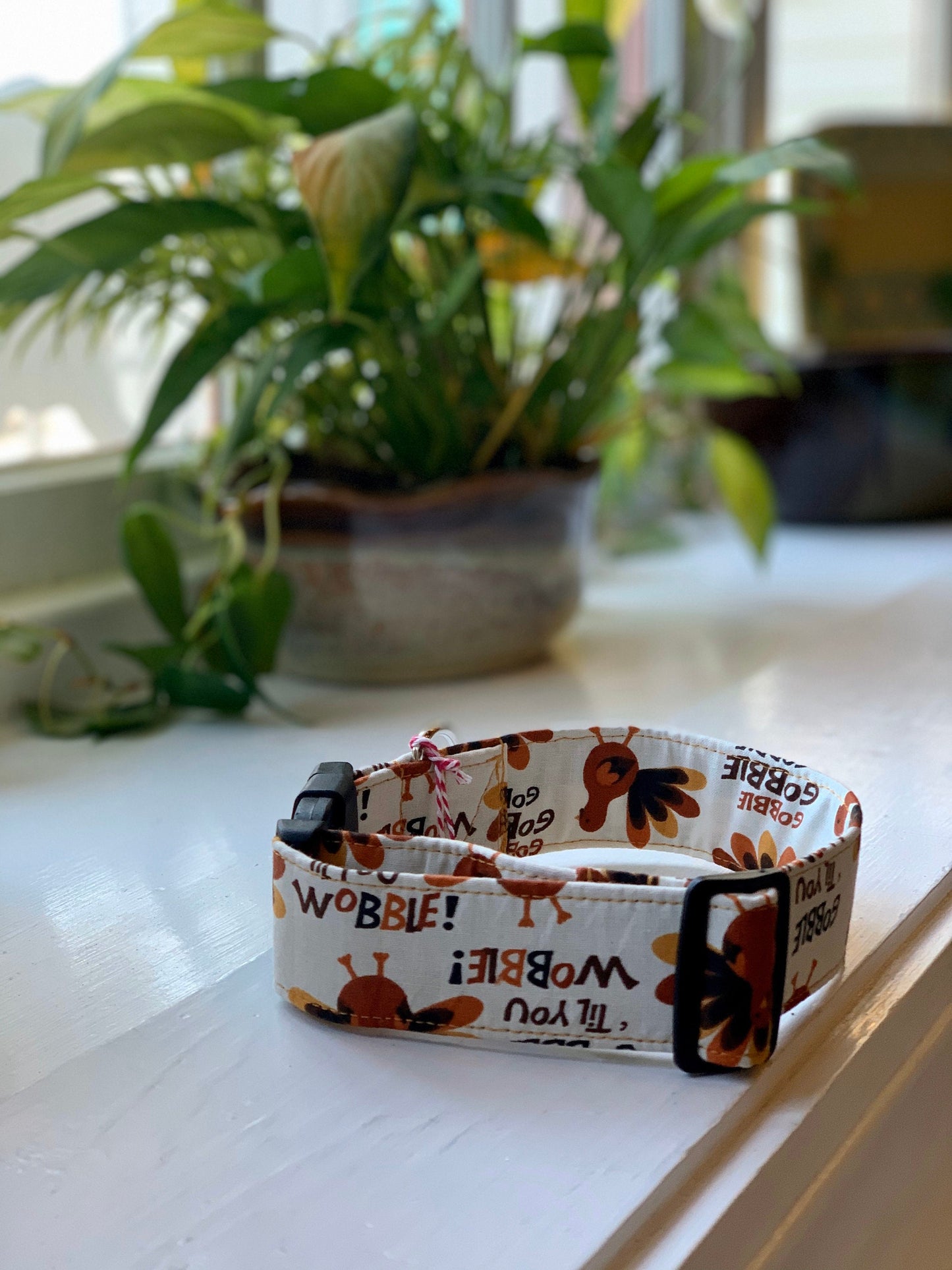 Gobble Til You Wobble Dog Collar- Martingale- Quick Release- No Buckle Slide- Leash- Handmade Dog Collars