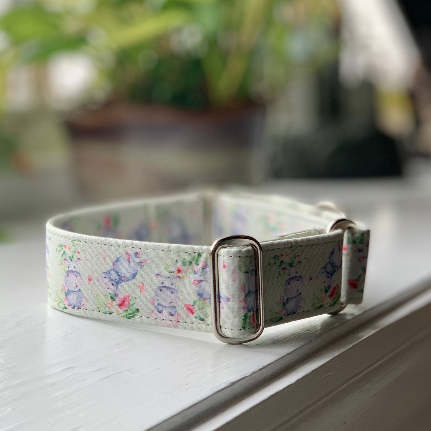 Happy Hippos Dog Collar- Martingale- Quick Release- No Buckle Slide- Leash- Handmade Dog Collars