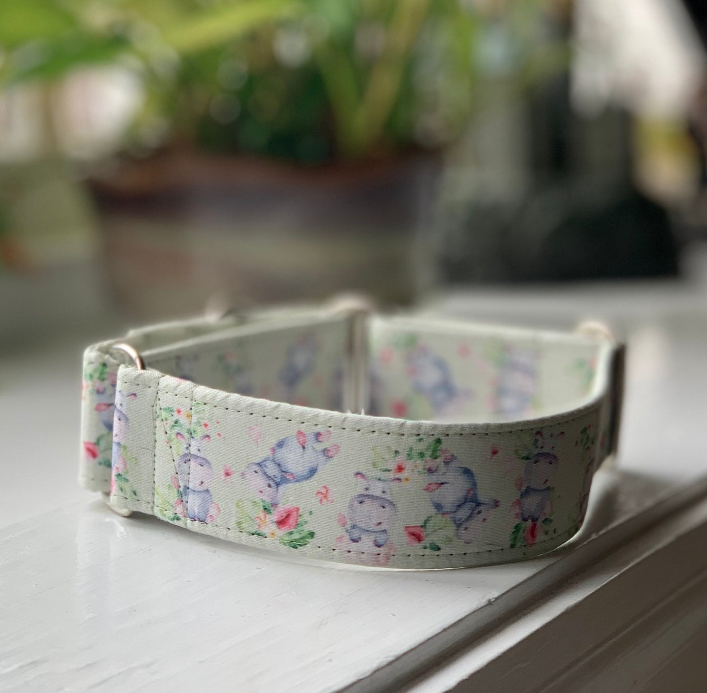 Happy Hippos Dog Collar- Martingale- Quick Release- No Buckle Slide- Leash- Handmade Dog Collars