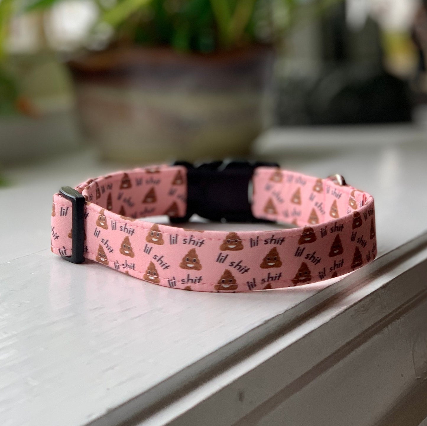 Lil’ Turd- Pink Dog Collar- Martingale- Quick Release- No Buckle Slide- Leash- Handmade Dog Collars