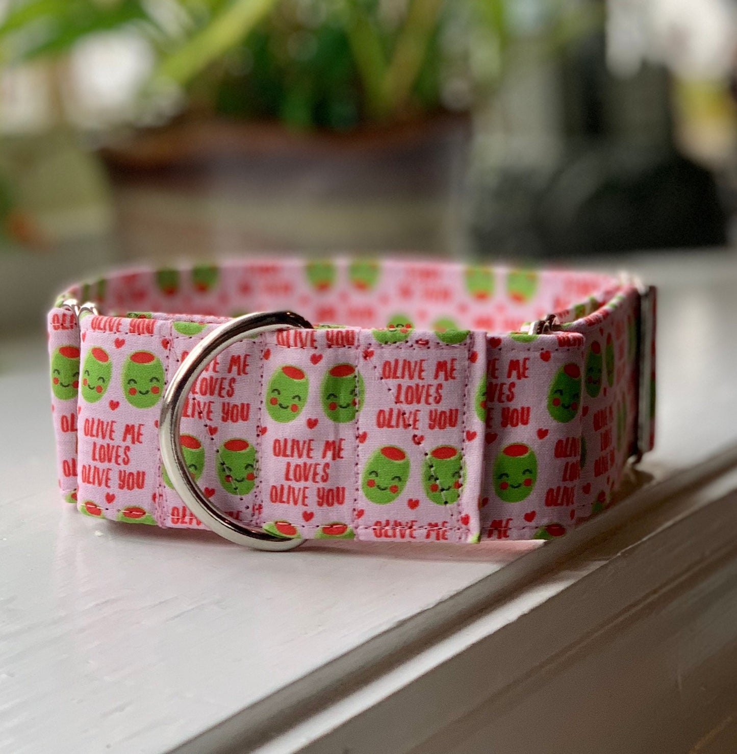 Olive Me Dog Collar- Martingale- Quick Release- No Buckle Slide- Leash- Handmade Dog Collars