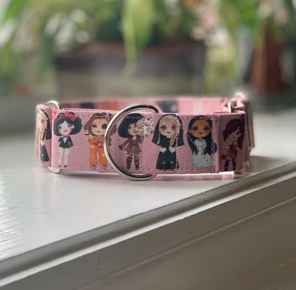 Horror Female Buddies Dog Collar- Martingale- Quick Release- No Buckle Slide- Leash- Handmade Dog Collars