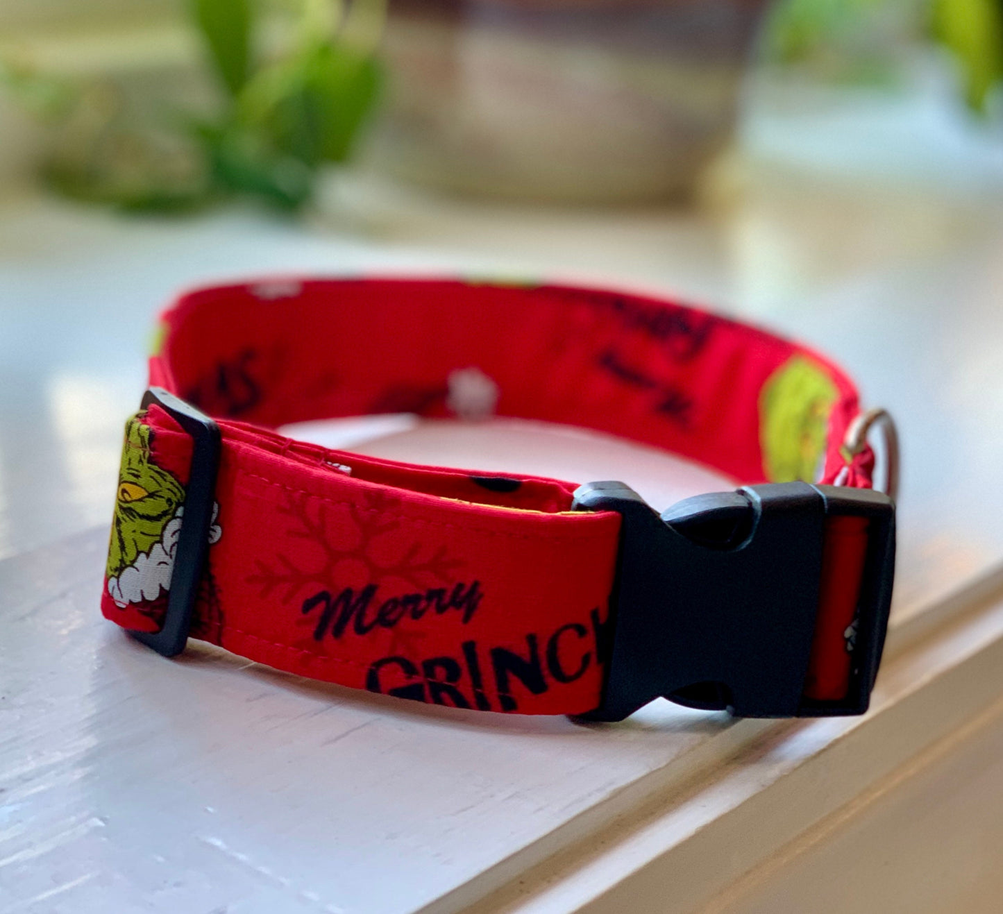 Merry Grinchmas Dog Collar- Martingale- Quick Release- No Buckle Slide- Leash- Handmade Dog Collars