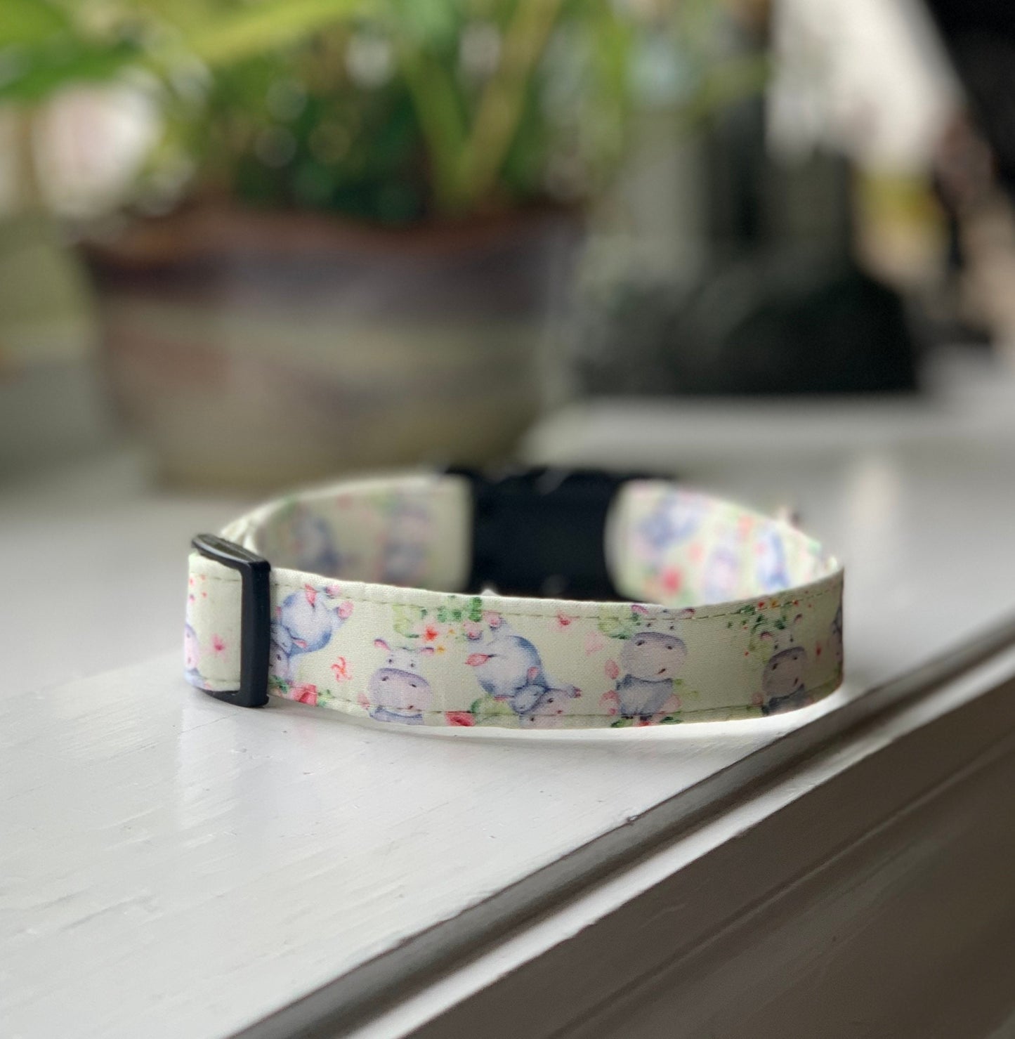 Happy Hippos Dog Collar- Martingale- Quick Release- No Buckle Slide- Leash- Handmade Dog Collars