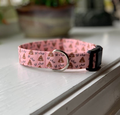 Lil’ Turd- Pink Dog Collar- Martingale- Quick Release- No Buckle Slide- Leash- Handmade Dog Collars