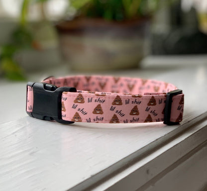 Lil’ Turd- Pink Dog Collar- Martingale- Quick Release- No Buckle Slide- Leash- Handmade Dog Collars